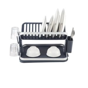 Egouttoir a vaisselle en plastique 2 niveaux-48,8x33,5x26,5cm-gris