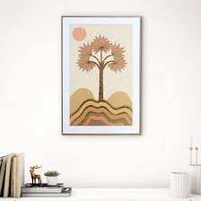 TABLEAU DECORATIF-50X70X3CM-TOILE MOTIF ARBRES-DUNES-DORE BEIGE-ASST – Image 2