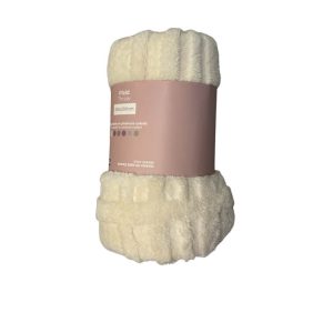 Plaid-150x200cm-en polyester motif rayures-beige