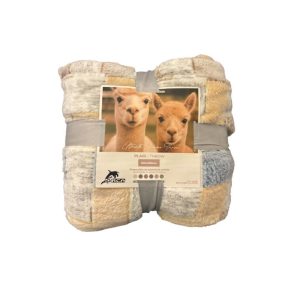 Plaid-180x220cm-en polyester imprime-beige-bleu-multi