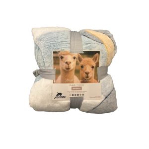 Plaid-180x220cm-en polyester imprime-gris-bleu-multi