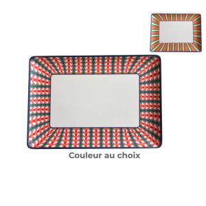 Plateau a servir en melamine-37x28cm-fond blanc motifs-orange-vert-multi ASST
