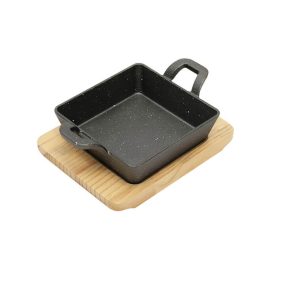 Plaque de cuisson en fonte carre-12,5cm+socle en bois