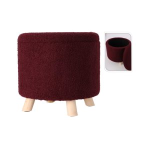 POUF COFFRE DE RANGEMENT-ROND-40CM-TEDDY BURGUNDY