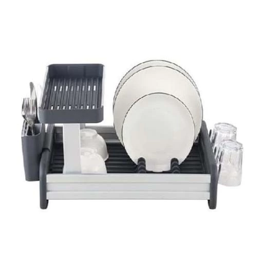 Egouttoir a vaisselle en plastique/alu 2 niveaux-54,2x35x25,1cm-gris