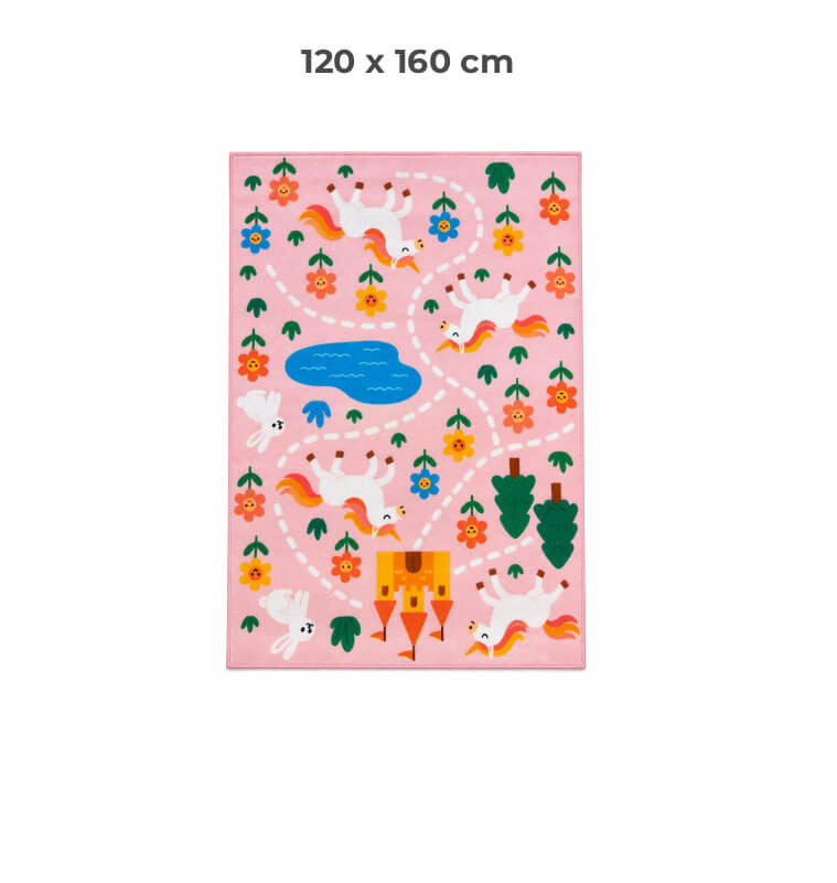 tapis-enfant-licornes-rose-en-polyester-120-x-160-cm