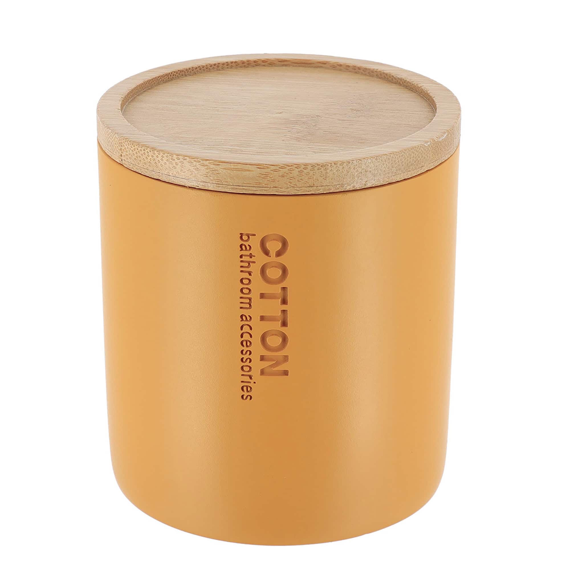 1-67101199-Mustard-Yellow-Cotton-Box-With-Bamboo-Lid-for-Bathroom-Accessories
